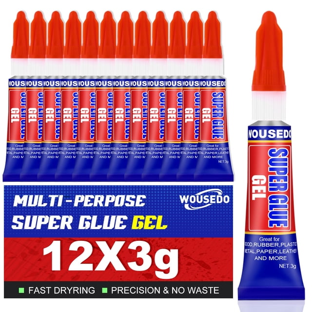 Super Glue Gel WOUSEDO 12 x 3 g, secado rápido, adhesivo fuerte