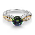 thumbnail image 2 of Gem Stone King 925 Silver and 10K Yellow Gold Green Mystic Topaz and White Lab Grown Diamond Engagement Ring for Women | 1.55 Cttw | Round 7MM | Gemstone November Birthstone | Size 6, 2 of 3