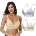 thumbnail image 6 of Curve Muse Plus Size Plunge Unlined Bralette with Floral Lace-2 Pack-LAVENDER,YELLOW-M, 6 of 7