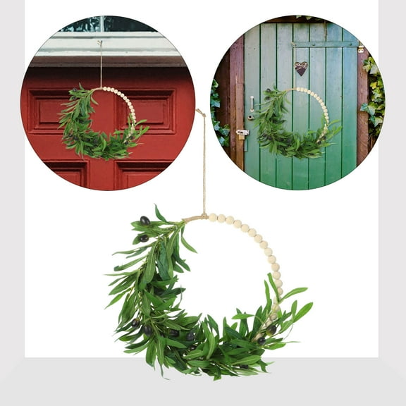 Raindrops Dark Green Wooden Beads Decor Artificial Wreath for Home Decoration 29.5 Inches