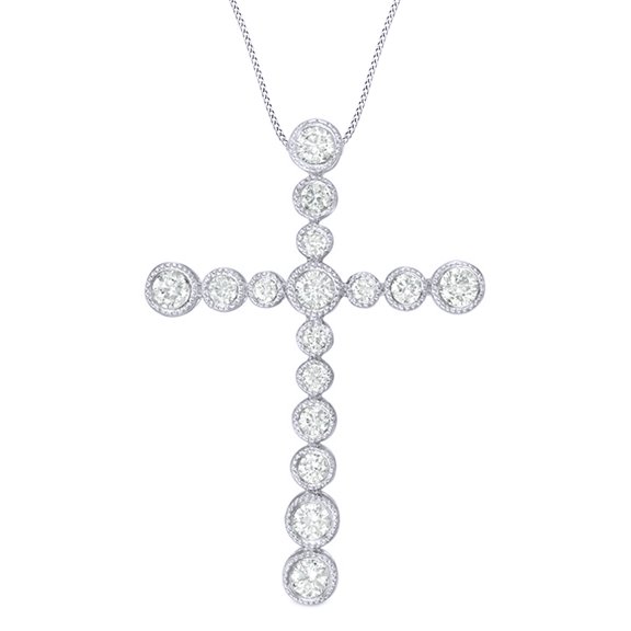 AFFY White Natural Diamond Cross Pendant Necklace in 14K Solid White Gold (0.5 Ct)