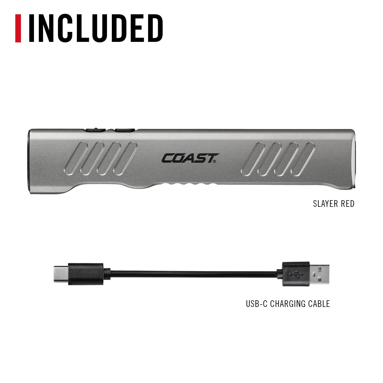 COAST SLAYER RED 1000 Lumen USB-C Rechargeable LED Flashlight