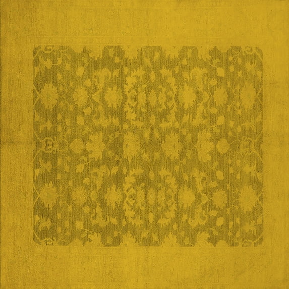 Ahgly Company Machine Washable Indoor Square Oriental Yellow Traditional Area Rugs, 5' Square