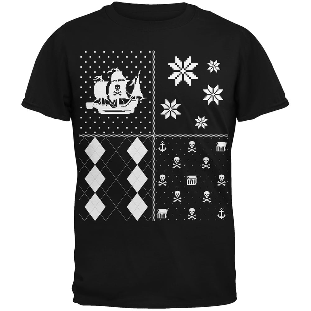 Pirates Festive Blocks Ugly Christmas Sweater Black Youth T-Shirt 