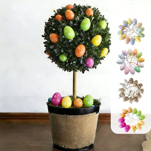 Plstic Easter Eggs 12Pcs Plastic Easter Eggs 2.36x1.57" Decorations with Hanging Loops for Indoor Outdoor Easter Decor NCHKUN