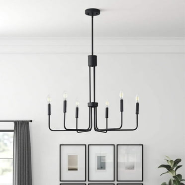 Farmhouse Black 6-Light Classic Candle Metal Chandelier for Dining Room