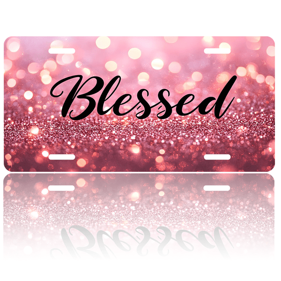1 Pcs 2D Flat License Plate Covers & Frames, Blessed For Decorative Front, Waterproof For Decoration Aluminum License Plate Covers & Frames Cover For Men Women, 12" X 6"