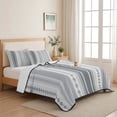 thumbnail image 5 of Twin XL Quilt Set 68''x98'', Grey Striped Lightweight Bedspread Coverlet Set with 2 Pillow Shams, Modern Geometric Abstract Art Contemporary Breathable All Season Quilt Bedding for Dorm/Guest Room, 5 of 9