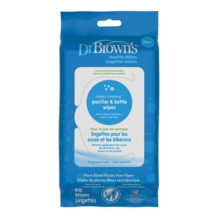 Dr. Brown's Bottle and Pacifier Healthy Wipes, Safely Clean Bottles, Baby Items, and Feeding Essentials, Hypoallergenic, 40 Count, 1-Pack