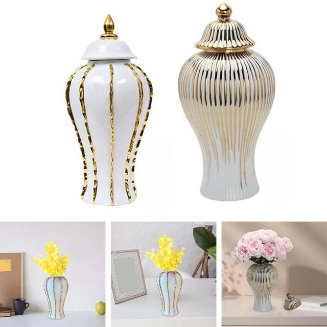 tarro de jengibre,Ginger Jar Jarrón de botella de almacenamiento con tapa moderno,Centro de mesa decorativo de tarro de jengibre Oficina hecha a mano,Adorno de botella de Fernando tarro de jengibre