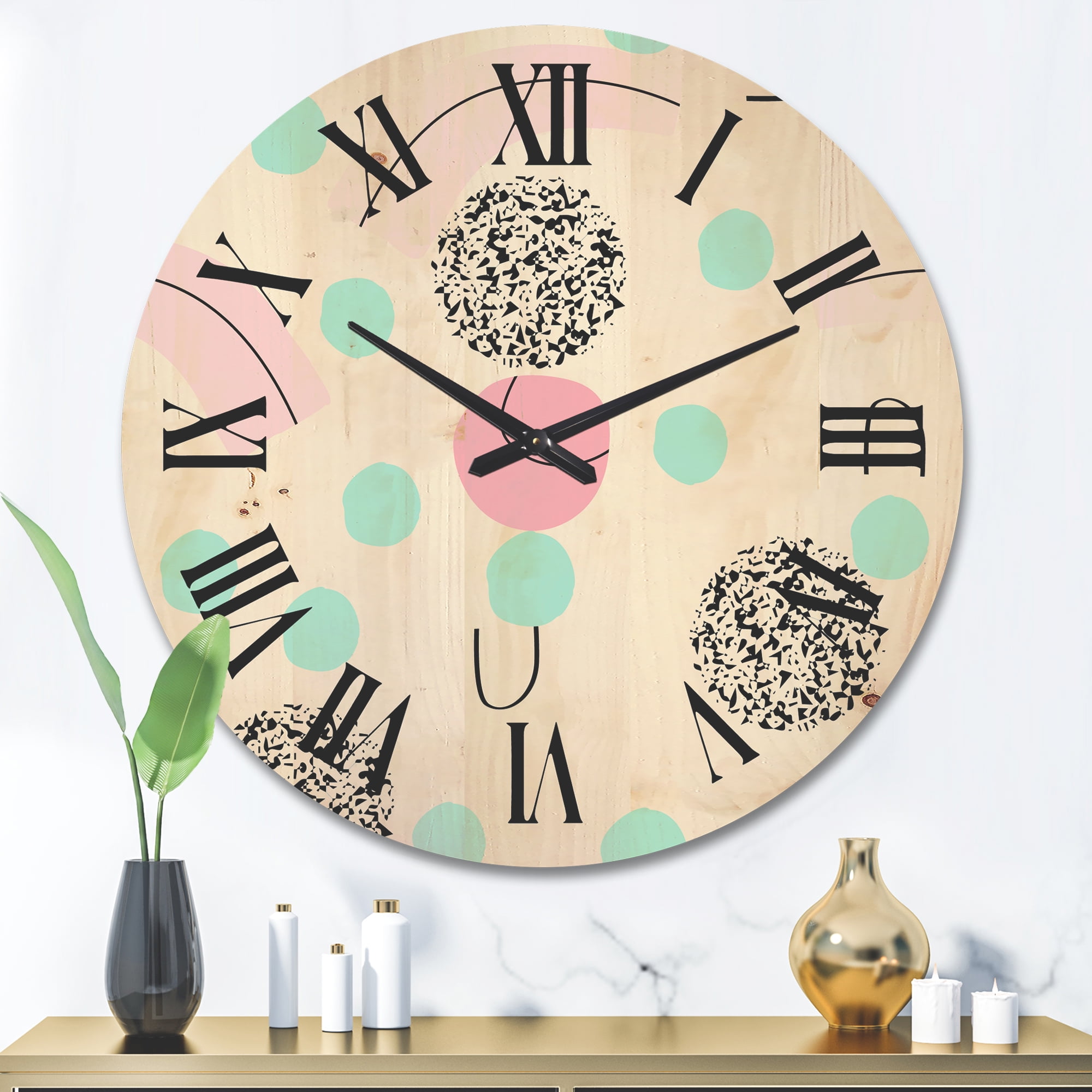 Designart 'Elements and Organic In Pastel Tones' Modern Wood Wall Clock