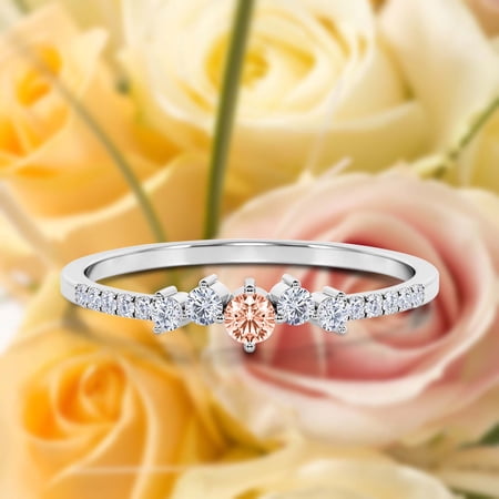 Minimalist Promige Ring 0.60 Carat Round Cut Morganite And Diamond Moissanite Cheap Engagement Ring Wedding Band Ring in 10k Solid White Gold Gift For Her Dainty Ring Fairy Ring Anniversary Ring