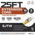 thumbnail image 2 of Iron Forge Cable Weatherproof 25 Ft Outdoor Extension Cord - 16/3 SJTW 13 Amp Heavy Duty Highly Visible Yellow Extension Cord 3 Prong - Lighted End, 2 of 6