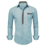 TAM WARE Mens Classic Slim Fit Plaid Inner Contrast Longsleeve Shirt TWCMS05-SKYBLUE-US XL