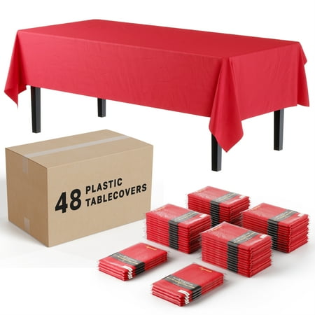

Exquisite Red Disposable Tablecloths For Rectangle Tables In Bulk 48 Pack - 54 Inch X 108