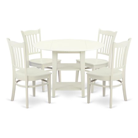 East West Furniture Sudbury 5-piece Dining Set with Wood Seat in Linen White