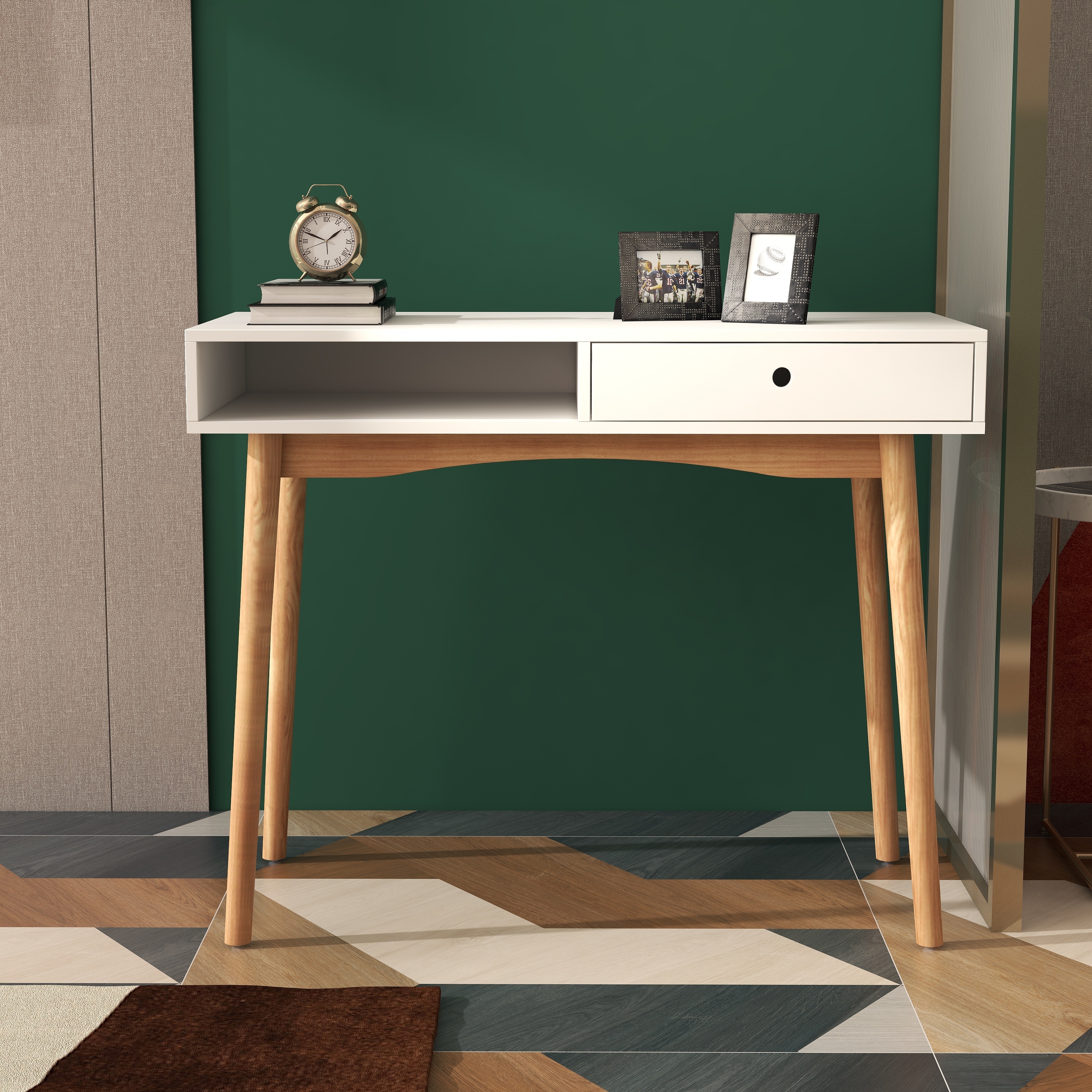 Writing Desk with Drawer Mid Century Modern Desk,Wood Home Office Desk