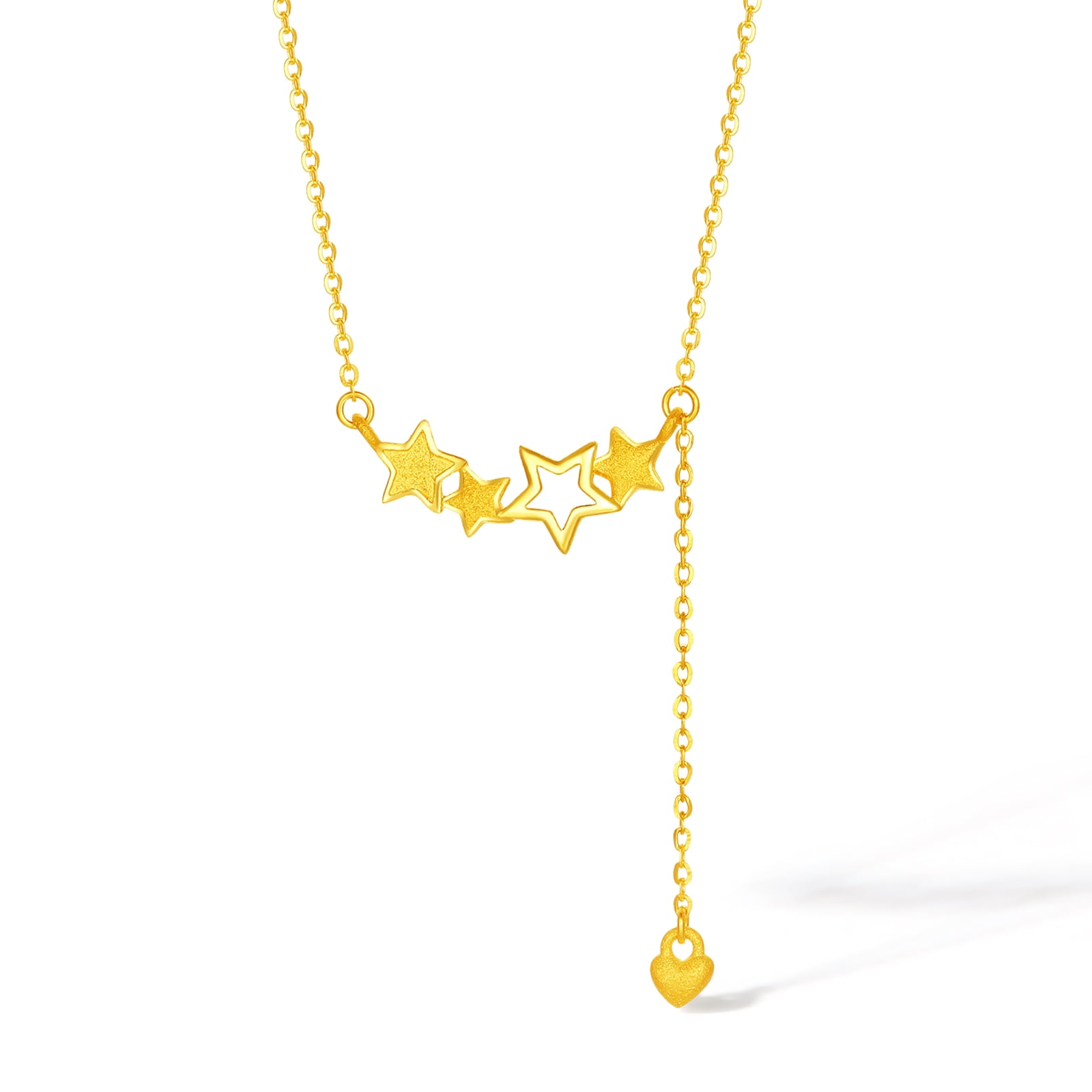 ZHOU LIU FU 24K Gold Stars Lariat Necklace for Women - Dainty Y Necklace Valentine's Day Anniversary Gift for Her