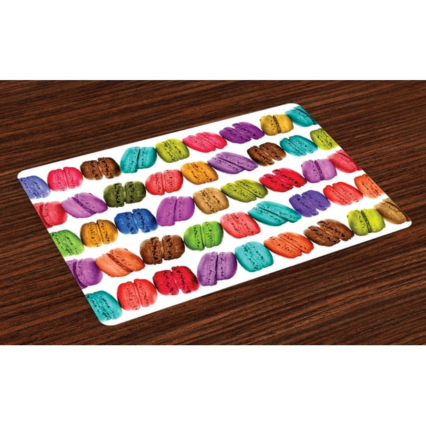Colorful Placemats Set of 4 French Macarons in a Row Coffee Shop