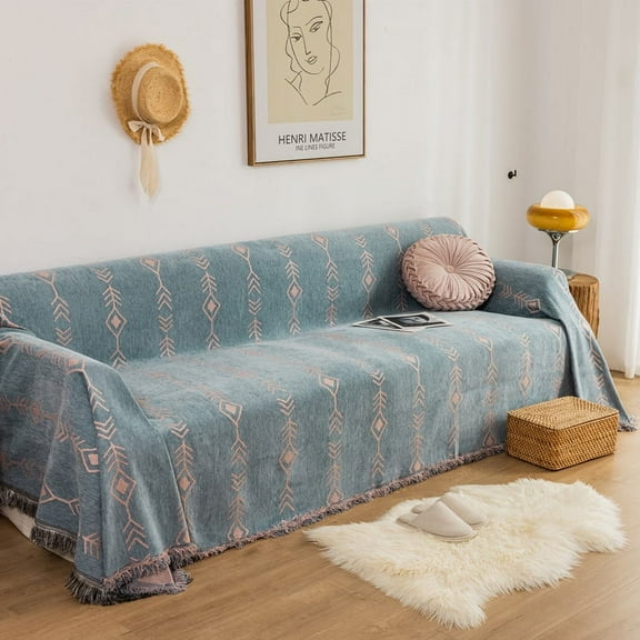 XmhyTop Couch Cover Chenille Sofa Covers Jacquard Weave Sofa Towel Cover for Living Room Sofa Easy Fit Washable Furniture Sofa Protector 70.87*133.86inch (Blue Pink)
