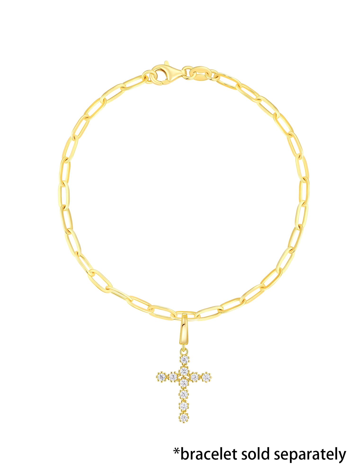 Brilliance Fine Jewelry Simulated Diamonds Cross Charm in 14KT Gold Plated Sterling Silver
