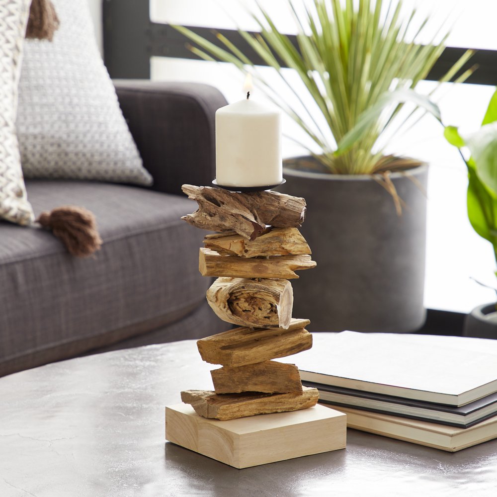 Decmode Large Recycled Natural Tree Root Wooden Pillar Candle Holder with Spike, 6” x 12 Decmode Large Recycled Natural Tree Root Wooden Pillar Candle Holder with Spike, 6” x 12