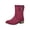 Wine, variant on Women's Wide Calf B𝗈𝗈𝑡𝑠 Round Toe Chun𝗄𝗒 Booties Casual L𝗈w Block Heel Boot Cozy Pull On Ankle Booties with Buckle Strap Detail, Fashion Fall Winter Ladies Shoes for Outdoor