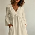 thumbnail image 7 of DuoJiaJ Womens Casual Dress, V Neck Long Sleeve Loose Fit Dresses Beige S-2XL, 7 of 7