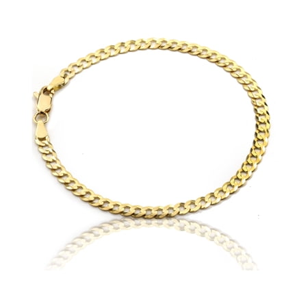 Floreo 10k Fine gold Curb Cuban Chain Bracelet and Anklet, 0.16 Inch (4mm)