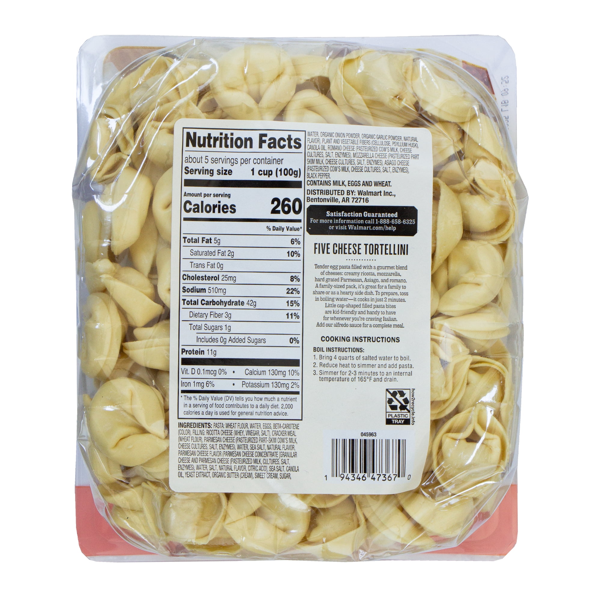 Marketside Five Cheese Tortellini, No Artificial Ingredients, 18 oz Tray