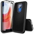 thumbnail image 5 of Nagebee Case for Motorola Moto G Play 2021 with Tempered Glass Screen Protector (Full Coverage), Premium PU Leather Hybrid Defender Protective Shockproof Rugged Durable Case (Carbon Fiber), 5 of 7