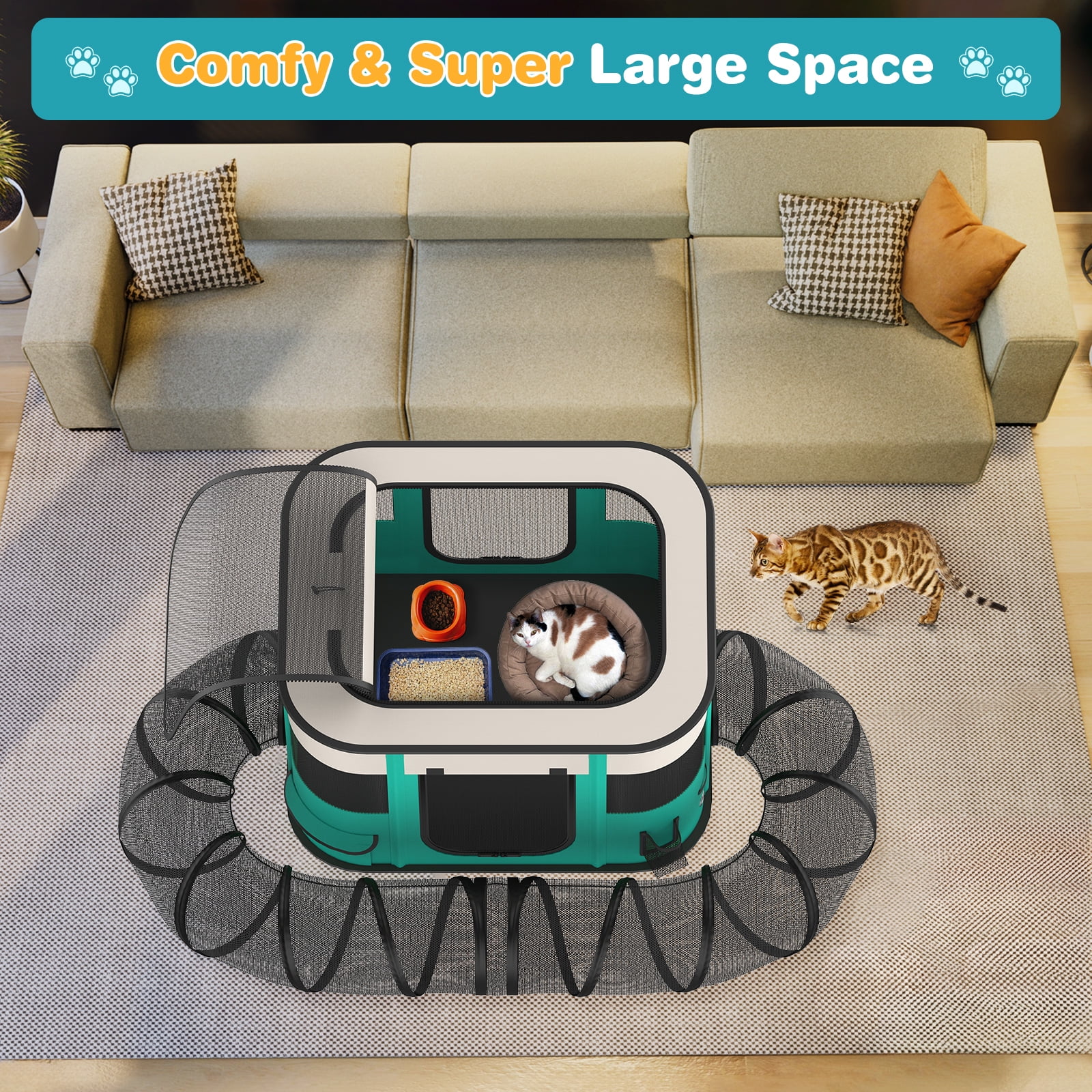 BEBANG Outdoor Cat Enclosure, Portable Dog Playpen with Removable Tunne, Indoor Outdoor Cat Kennel Tent Crate for Small Animals, L