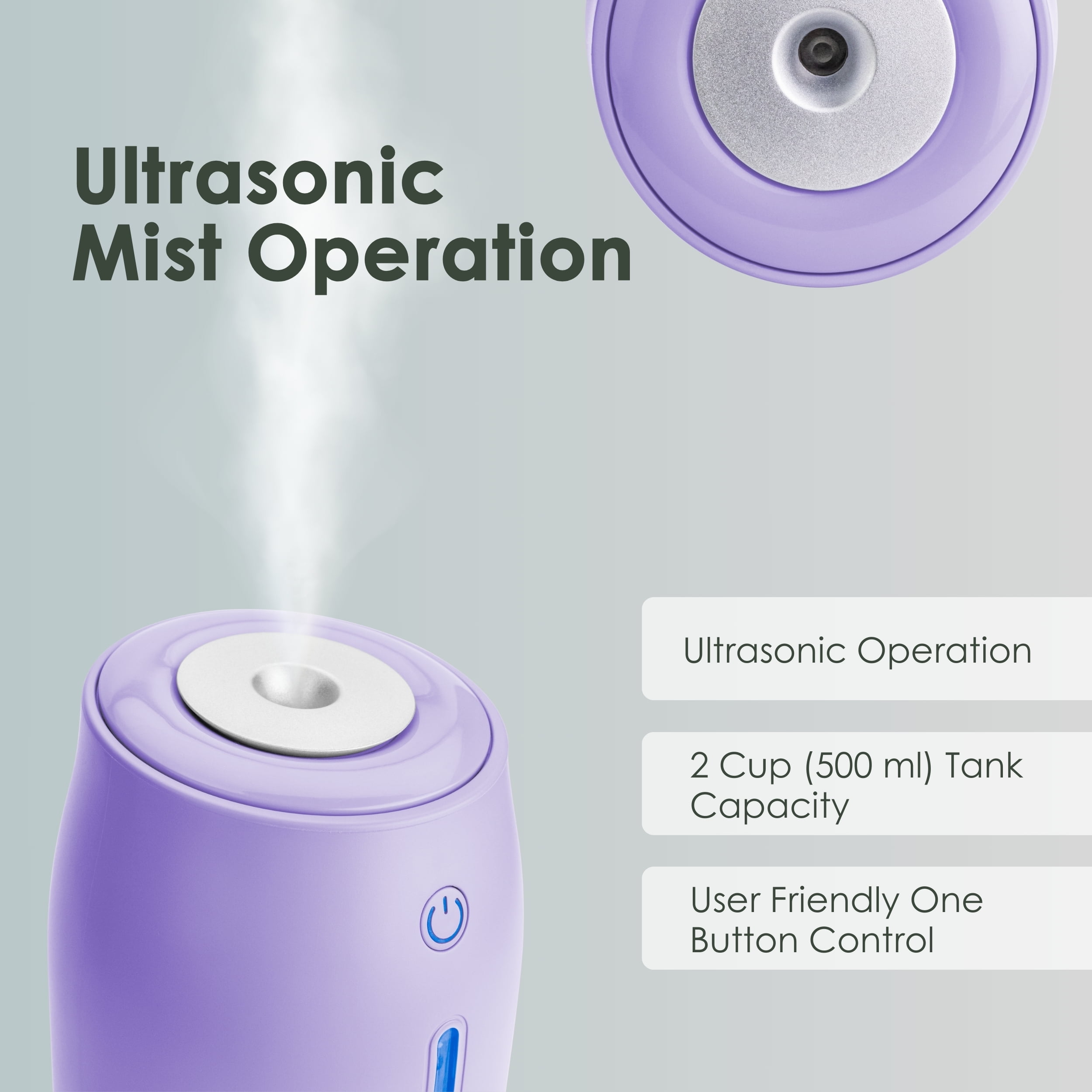 Airvana Aqua Glo Personal, Portable Humidifiers for Bedroom – Ultrasonic Cool Mist Humidifier with Built In Rechargeable Battery. Air Humidifier for Baby, Plants, Home, Office, Travel. Lavender