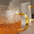 thumbnail image 4 of Tazas de café de vidrio martillado, 13.5 oz, de vidrio texturizado transparente con asa for el hogar, la oficina y cafeterías., 4 of 6