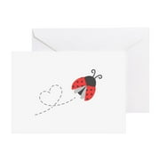 CafePress - Cute Flying Ladybug, Heart Trail Greeting Cards - Greeting Card, Blank Inside Glossy