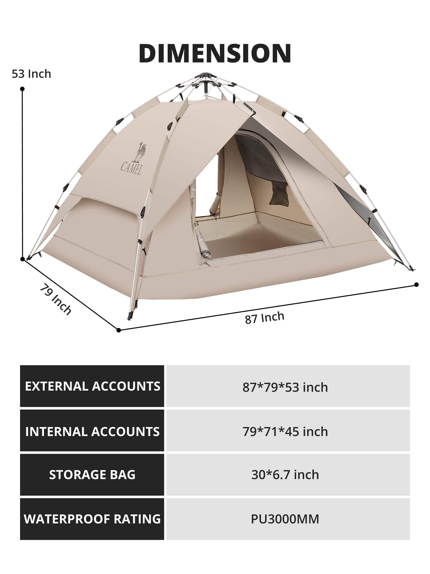 CAMEL 3-4 Person Pop Up Dome Tent Waterproof UV-Resistent Shelter 2-in-1 Backpacking Tent Outdoor
