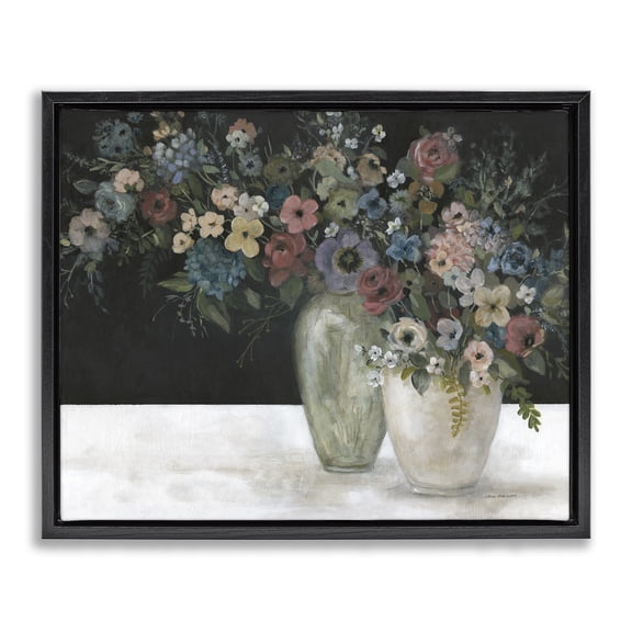 Stupell Industries French Country Vintage Assorted Bouquets Black Floating Frame Canvas Art, 21 x 17, by Carol Robinson