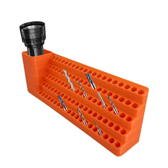 "Orange CNC Drill Bit Organizer With Cup Holder 4 Size Options Plastic Storage Rack For Drill Bits & Tools Ideal For Workshop & Garage Organization"