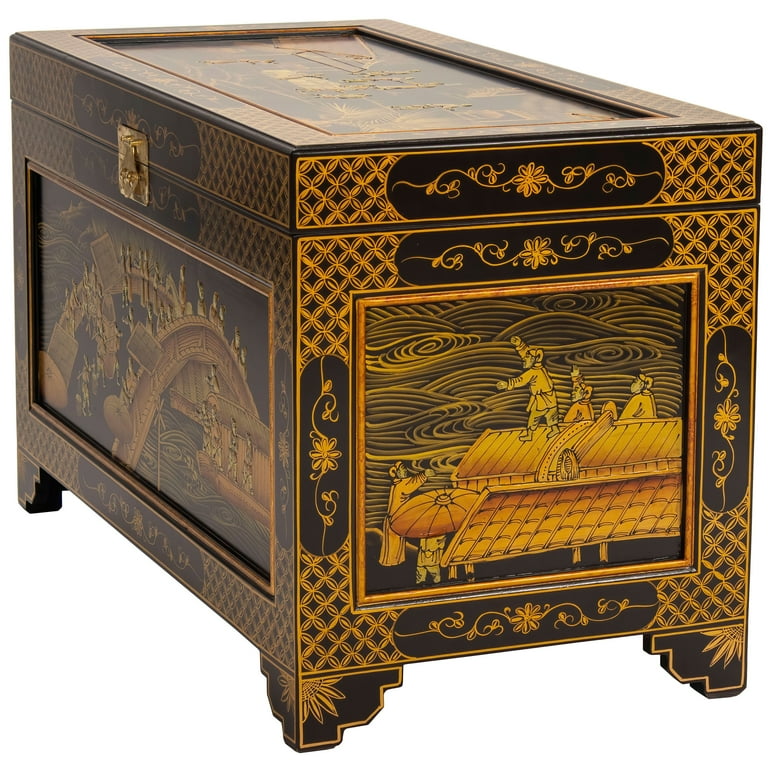 Oriental Furniture Ching Ming 40 Gallon Wood Storage Trunk
