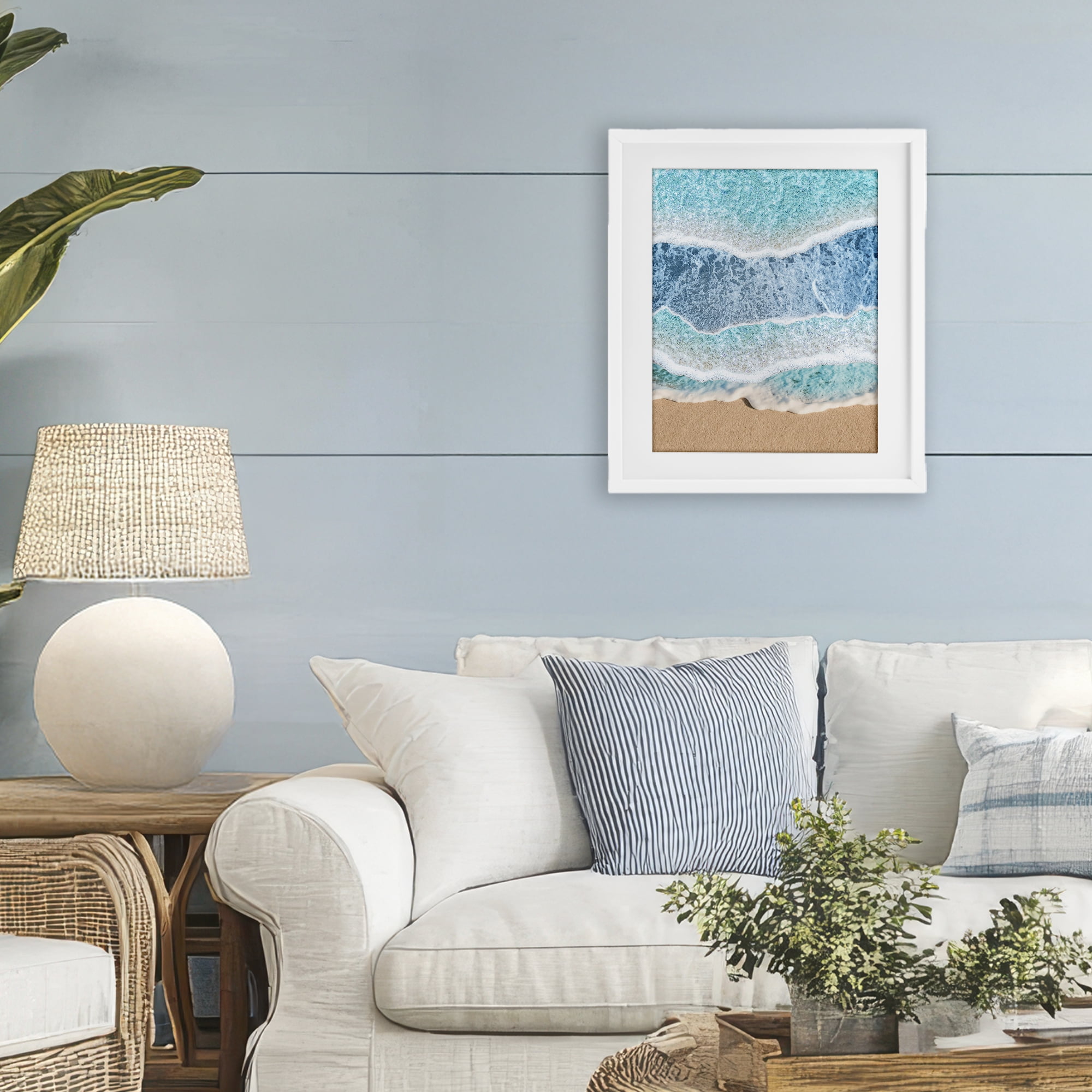 Stupell Industries Overlapping Shore Waves White Framed Print Under Glass, design by Jesse Keith