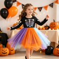 thumbnail image 5 of Ruyang Girls Halloween Dress Skeleton Print Long Sleeve Tulle Dress Crew Neck Irregular Hem Dress Up Outfit for Holiday Party, 5 of 5