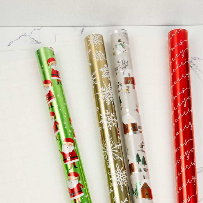 JAM Paper Holographic Christmas Gift Wrap Papers, Multicolor, (4 Rolls) 25 Sq ft.