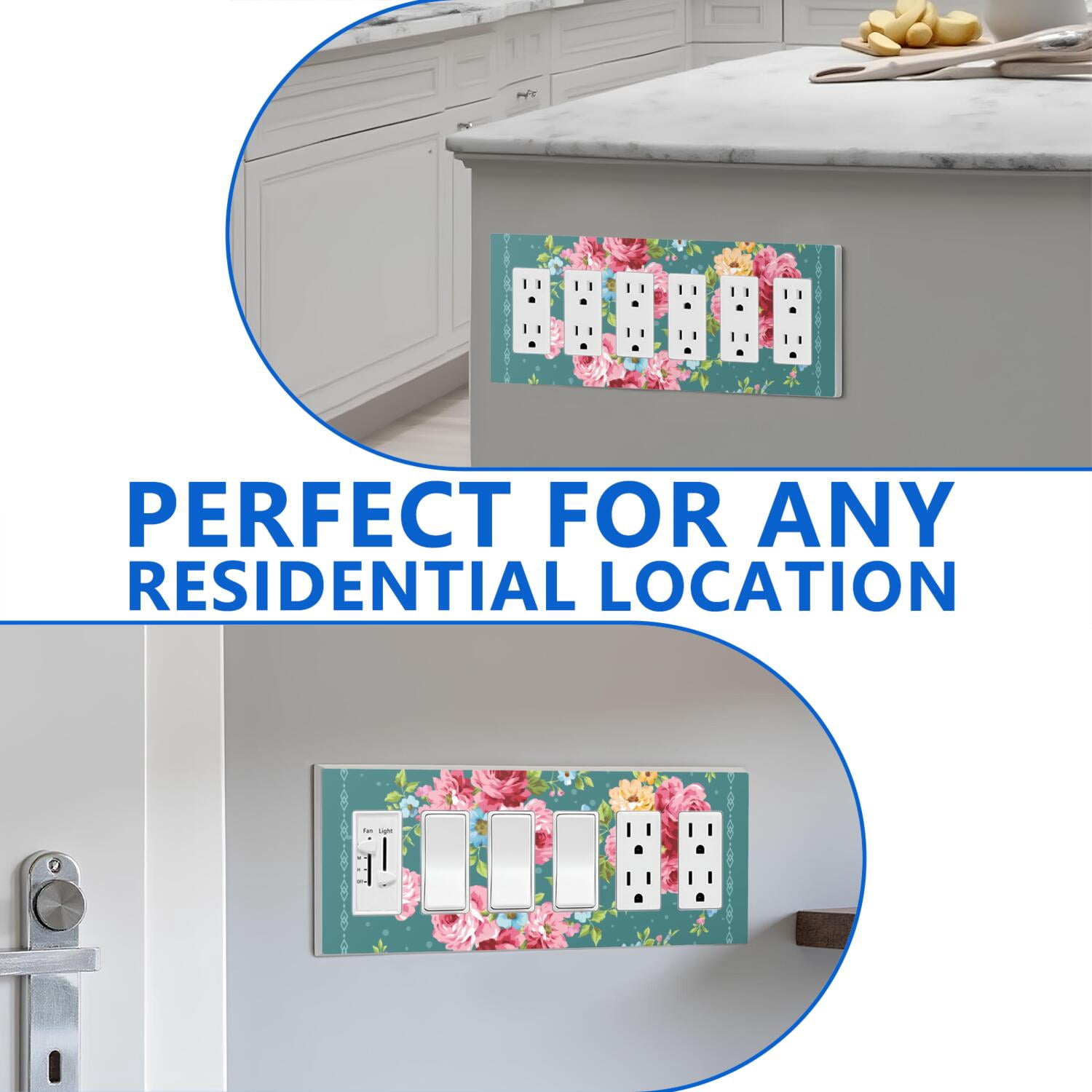 6-Gang Screwless Pioneer Floral Decorative Wall Plates,Size 6-Gang 12"W x 4.7"H,Unbreakable Thermoplastic Faceplate Cover for Kitchen Living Room Bedroom Decorator Receptacle Outlet Switch