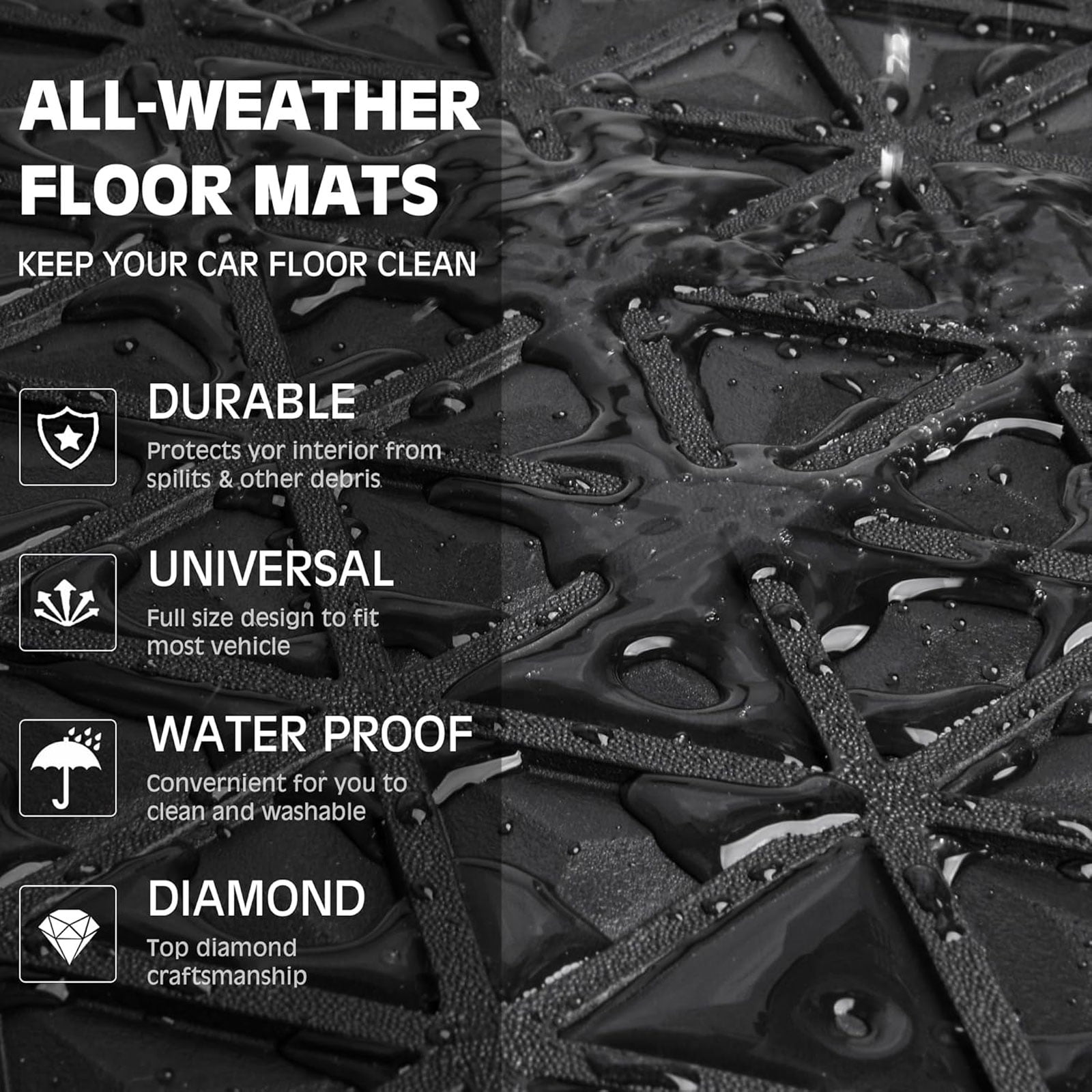 CAR GRAND Bling diamond rubble automotive floor mats full set anti-slip water proof universal fit glitter crystal sparkly shining rhinestone girl woman lady femal Black blue