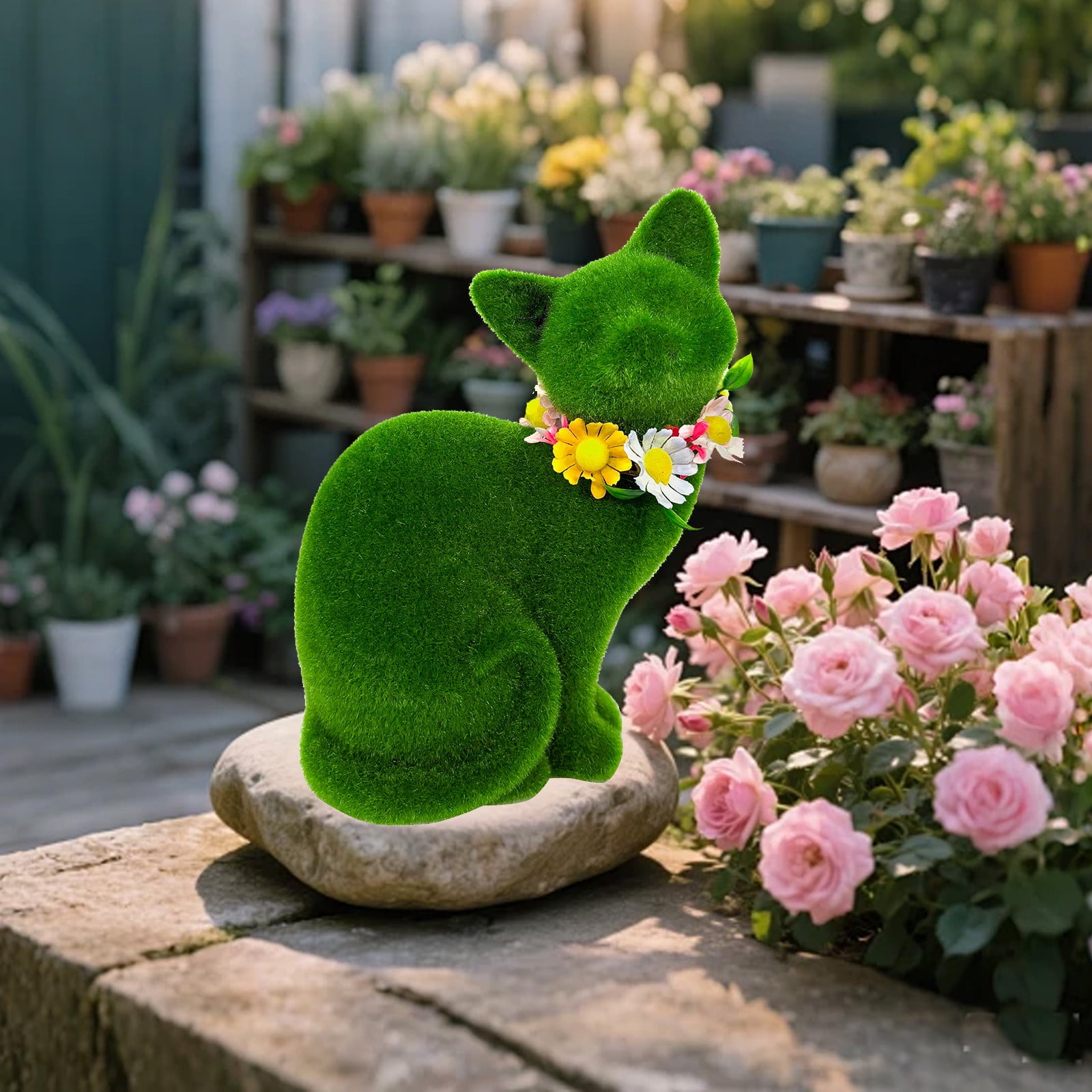 Green Resin Cat Statue for Outdoor Garden Decor, Whimsical Cat Figurine for Patio Courtyard Desktop, Unique Gift for Cat Lovers