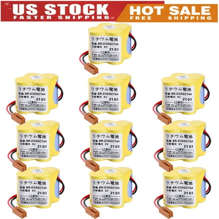 (10-packs) BR-2/3AGCT4A 6V 4400mAh Replacement Lithium Battery with Brown Plug for FANUC Controls A98L-0031-0025 CNC System