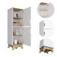 thumbnail image 3 of Wooden Cabinets, Pamplona Microwave Tall Cabinet Counter Surface, Top And Lower Double Doors Cabinets -Light Oak / White, Multicolor Living Room Cabinets,Particle Board Cabinets With Doors, 3 of 7