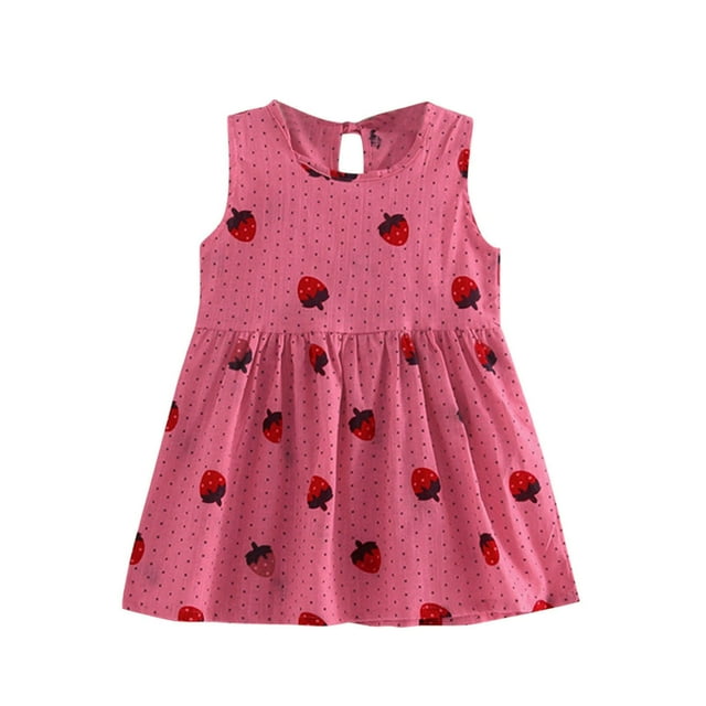 WEIYLL Robes Filles Été Fraise Sans Manches Enfants Robe Rose Vif Vêtements 2-3 Ans