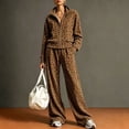 thumbnail image 2 of Szluipve 2 Piece Sets for Women Leopard Print 2 Piece Tracksuit Zip Up Stand Collar Jacket Elastic Waist Wide Leg Pants Casual Loungewear Outfit Set Brown XXL, 2 of 7