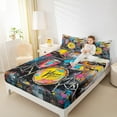 thumbnail image 4 of Manfei Watercolor Graffiti Queen Sheet Sets,Music Drum Kit Flat Sheet,Colorful Aplstter Ink Queen Fitted Sheet For Boys,Luxury Bedroom Decor,4pcs, 4 of 7